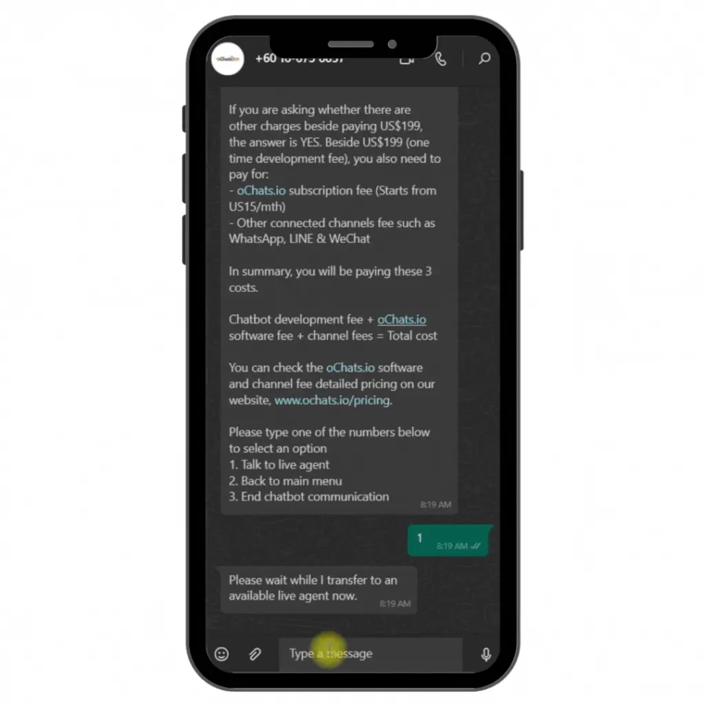 ochatsbot with mobile frame