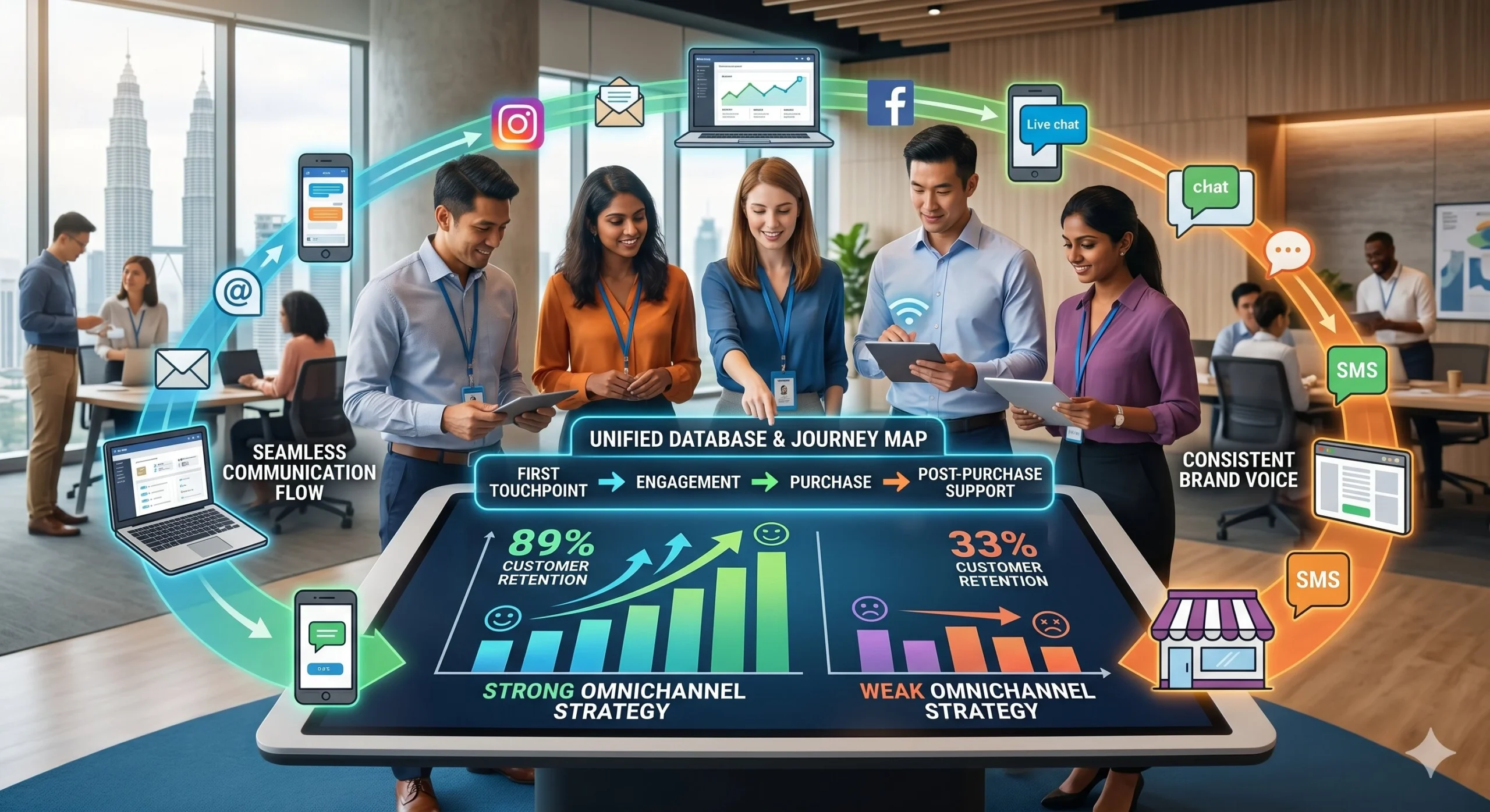 infographic showing how omnichannel messaging platform boosts business growth for a retail chain with 300% revenue increase